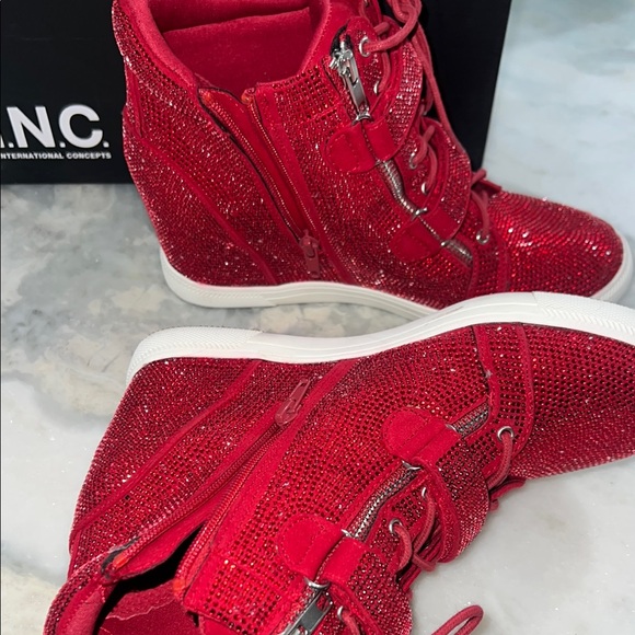 INC International Concepts Red Sparkle High-Top Sneakers - Picture 4 of 7